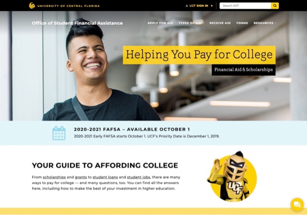 Screenshot of UCF's Financial Aid Website